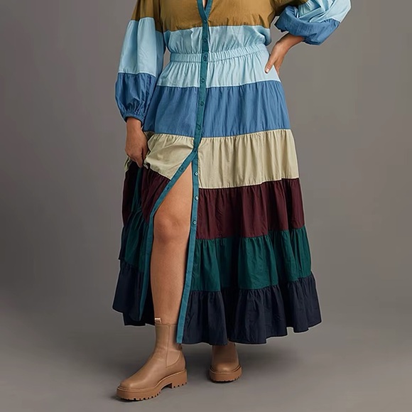 Anthropologie Forever That Girl Tiered Colorblock Maxi Dress Large Petite - Picture 3 of 8